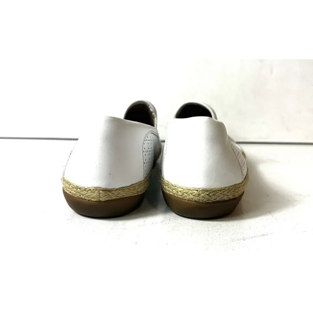 Clarks Collection Women 10M Comfort Casual White Leather Espadrille Slip On Flat